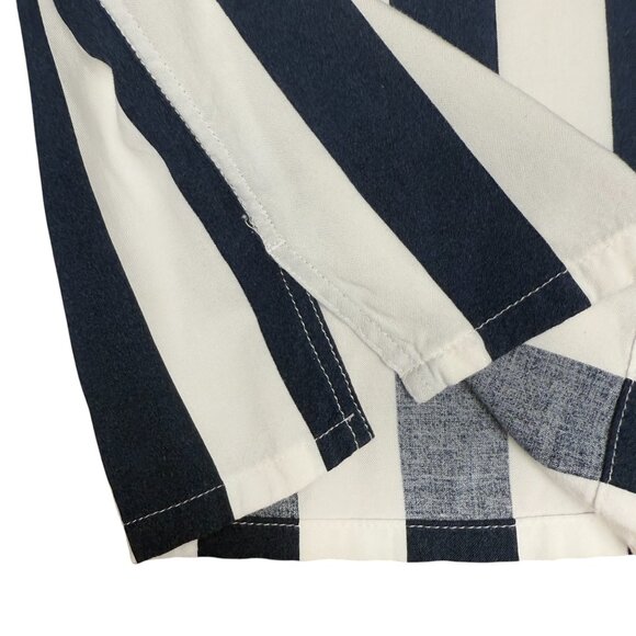 Men's EXPRESS Striped Rayon Short Sleeve Shirt Navy/White | Size Large‎ - Picture 3 of 9
